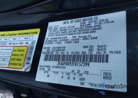 2015 Ford Fusion Titanium from USA, damaged, VIN 3FA6P0K92FR157299